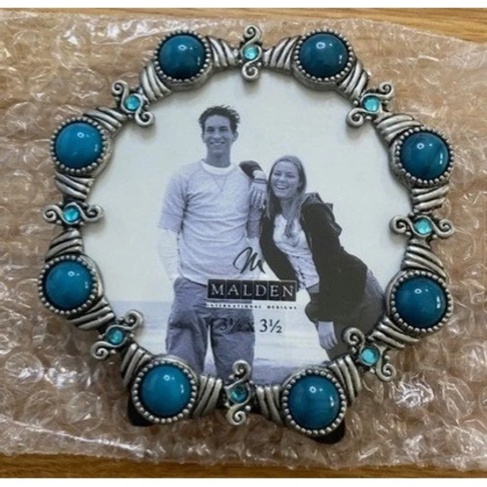 Malden Sedona Picture Frame 3.5x3.5 Turquoise Silver Round Vintage NEW 6378-33